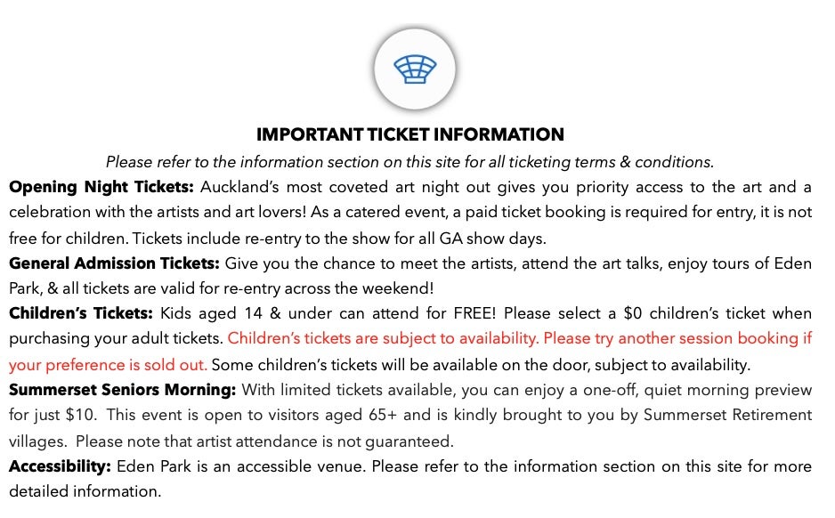 Venue seating chart for Art in the Park for reference only