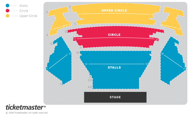 Venue seating chart for Jools Holland and His Rhythm & Blues Orchestra for reference only